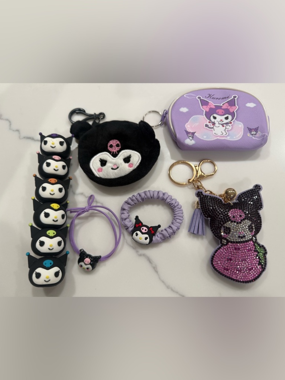 Kuromi Sanrio bling keychain highlighter 6 colors coin pouches + Accessories Set